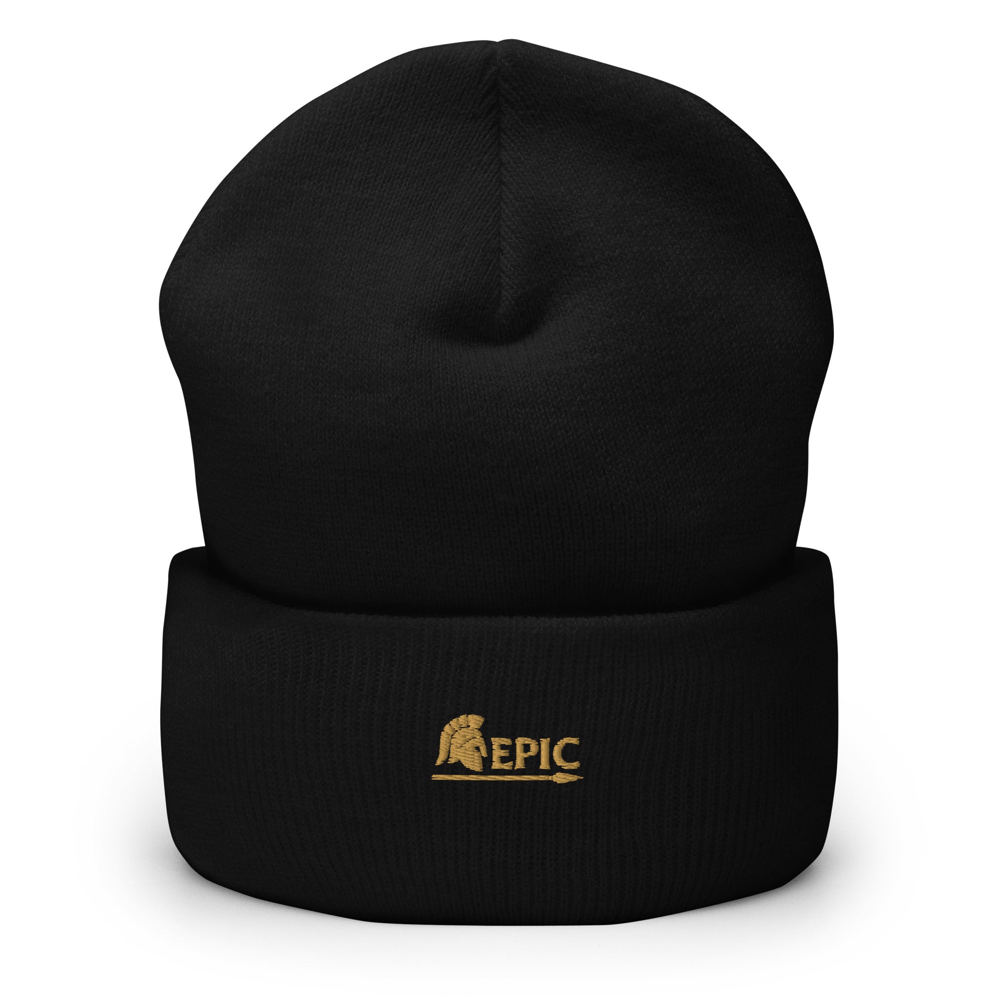 Black beanie with 'EPIC' logo on a white background