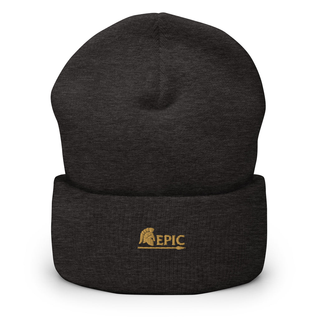 Black beanie with 'EPIC' logo on a white background