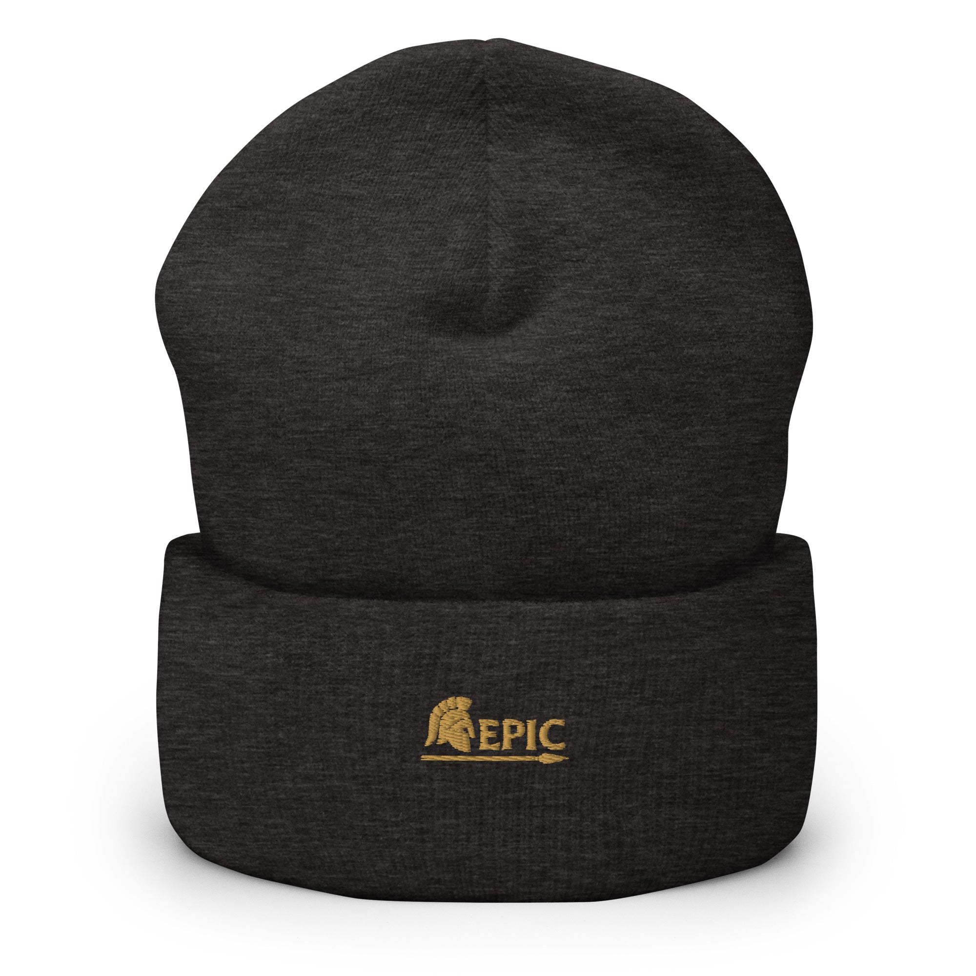Black beanie with 'EPIC' logo on a white background