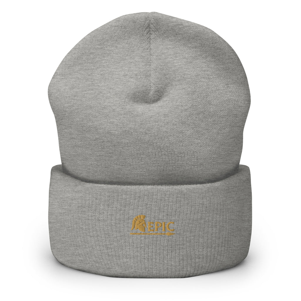 Gray beanie with 'EPIC' logo on a white background