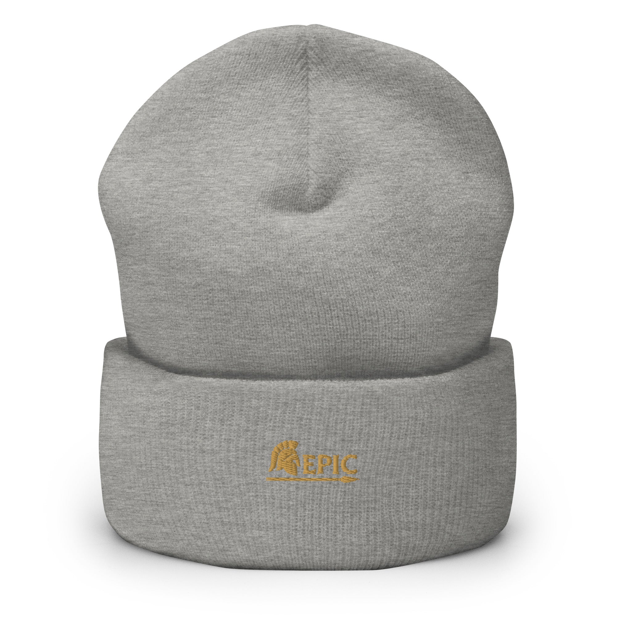 Gray beanie with 'EPIC' logo on a white background