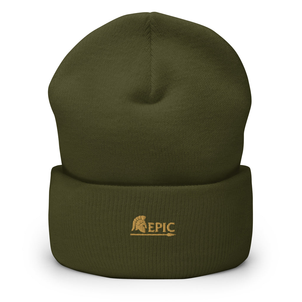 Green beanie with 'EPIC' logo on a white background
