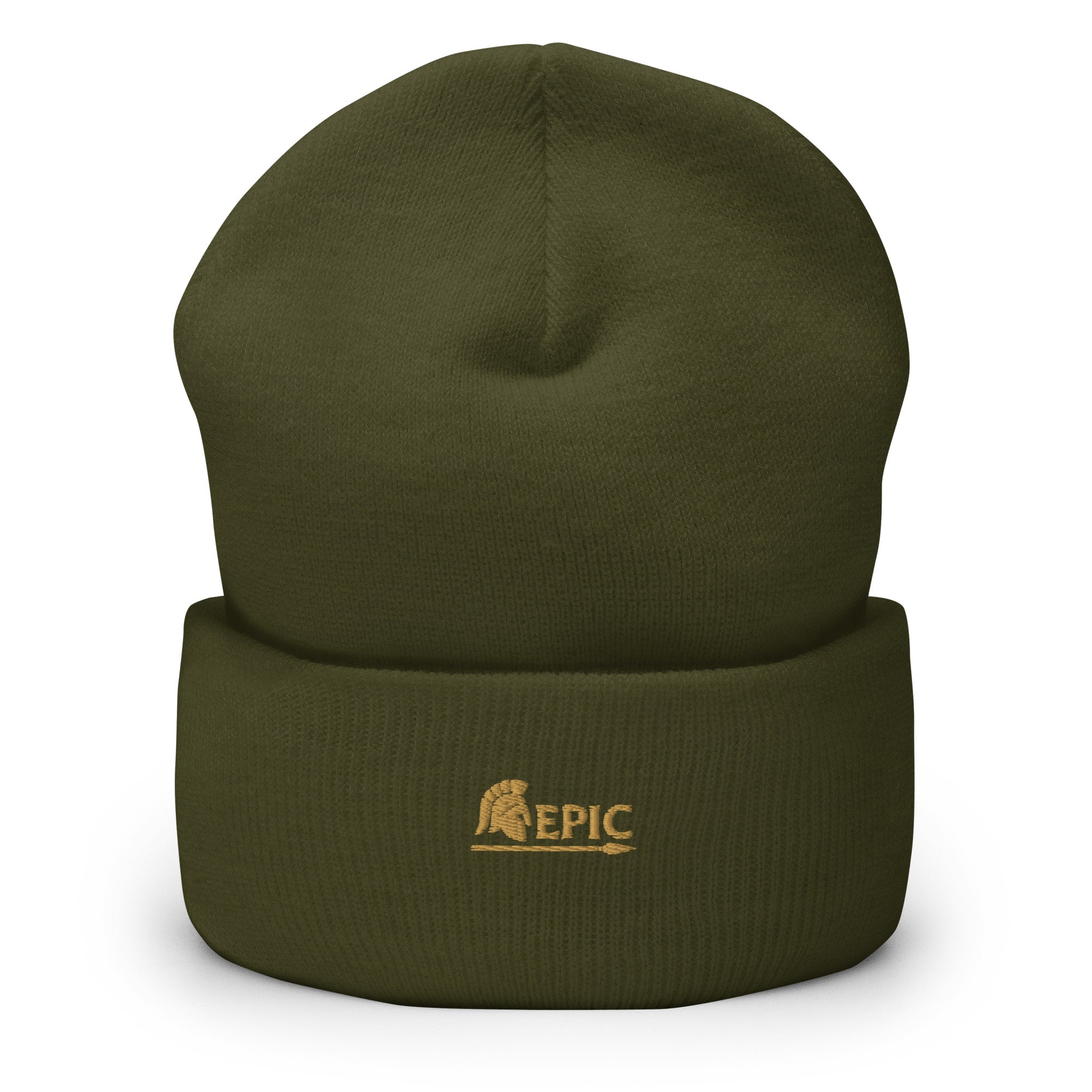 Green beanie with 'EPIC' logo on a white background