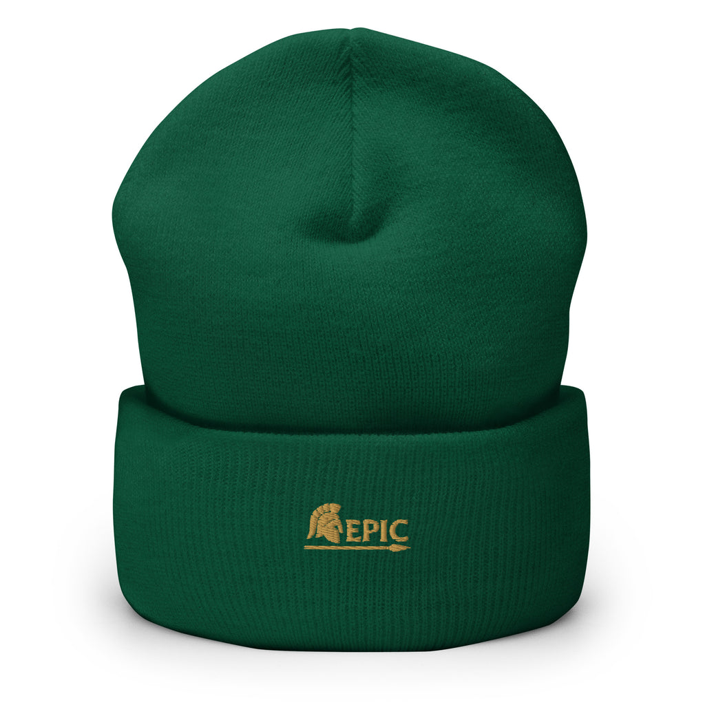 Green beanie with 'EPIC' logo on a white background