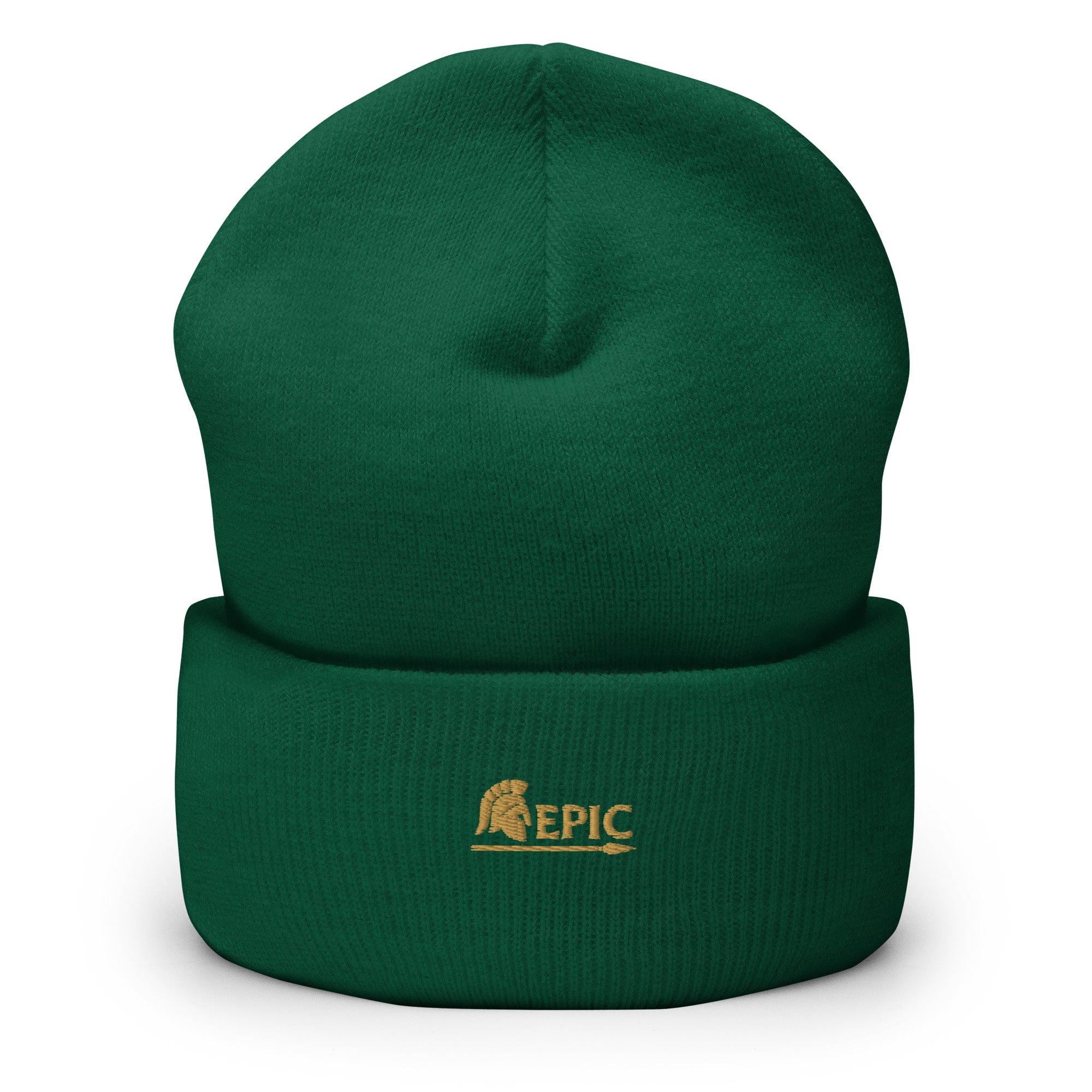 Green beanie with 'EPIC' logo on a white background